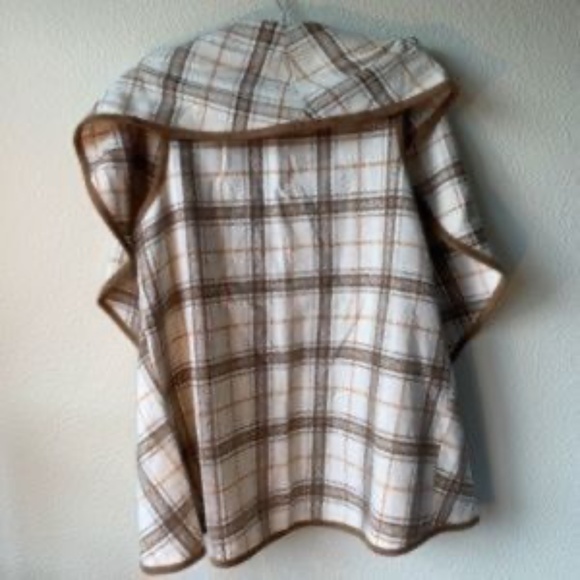 Altar'd State Cream and Brown Plaid Waterfall Vest - Small - Tan Trim Sleeveless - Picture 3 of 8